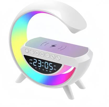 🔊 مكبر صوت ذكي لاسلكي مع شاحن سريع 15W – إضاءة RGB + ساعة رقمية