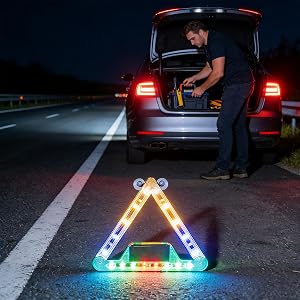إشارة أمان طريق قابلة للطي تعمل بالطاقة الشمسية للسيارة – ضوء تحذير LED