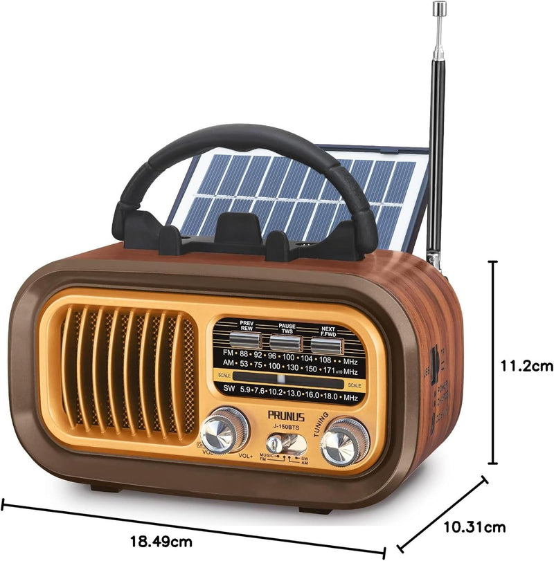 ☀️ راديو كلاسيكي بلوتوث + طاقة شمسية | AM/FM/SW