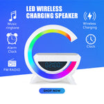 🔊 مكبر صوت ذكي لاسلكي مع شاحن سريع 15W – إضاءة RGB + ساعة رقمية