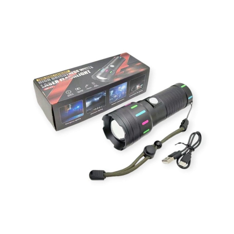 كشاف LED طويل المدى 3000M مع ليزر وشحن USB - LH-7065