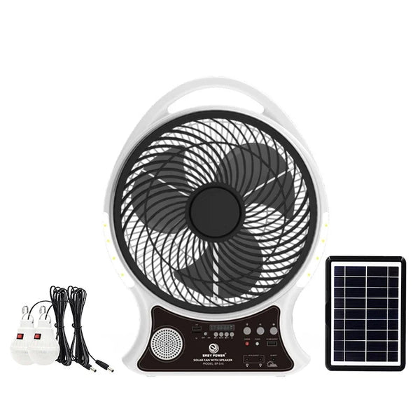 مروحة محمولة بالطاقة الشمسية مع مصباح ليد قابل للشحن