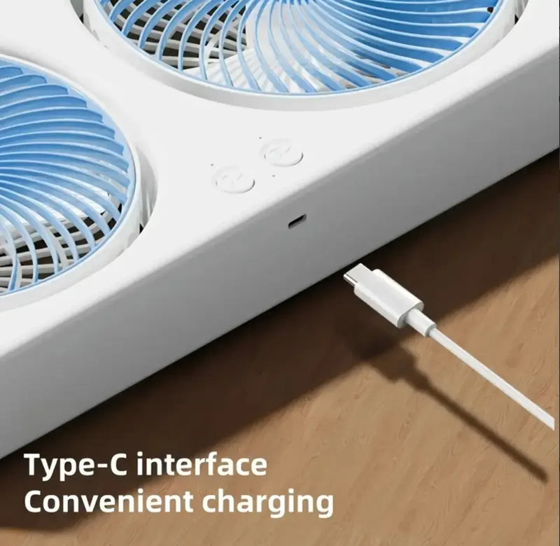 مروحة مزدوجة محمولة قابلة للشحن - بطارية 1800mAh - شحن Type-C