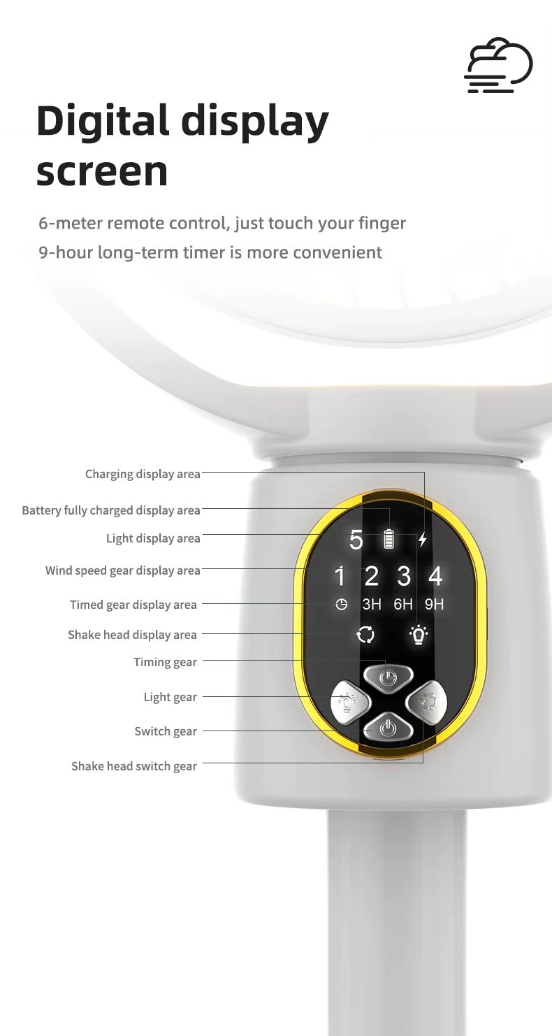 مروحة شخصية قابلة للشحن - ريموت كنترول + شاشة LED + 5 سرعات